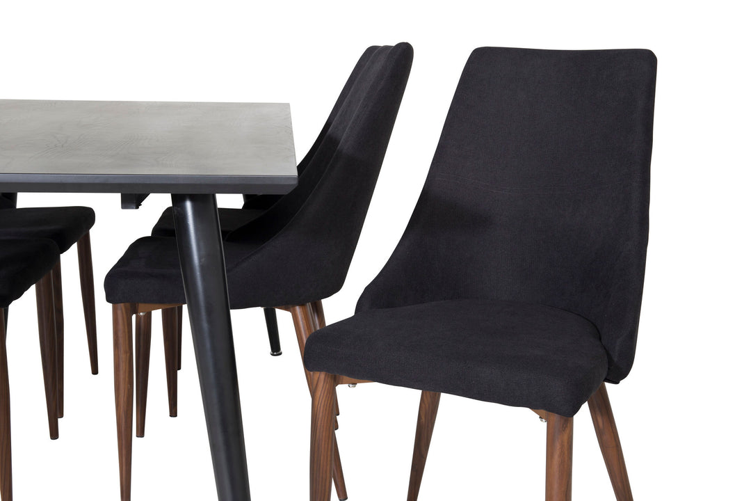 Venture Home Dipp Dining Table - 180*90cm - Black Veneer / all black legs +Leone Dining Chair - Walnut legs - Black Fabric_6