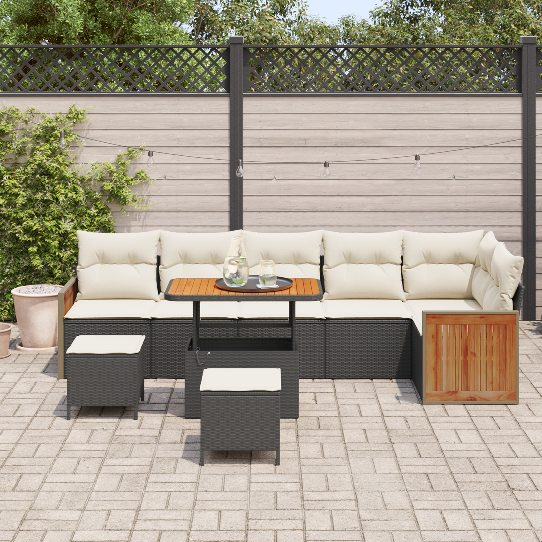 Havesofa Sæt med pude 9 pcs Sort og Cream
