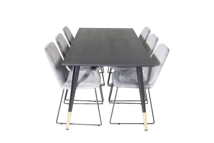 Venture Home Dipp Dining Table - 180*90cm - Black / Black Brass+Muce Dining Chair - Black Legs - Grey Velvet_6