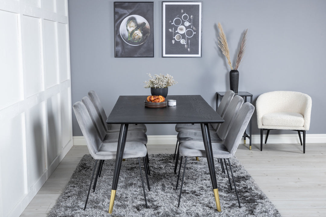 Venture Home Dipp Dining Table - 180*90cm - Black / Black Brass+Muce Dining Chair - Black Legs - Grey Velvet_6