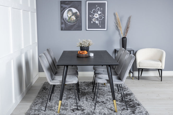 Venture Home Dipp Dining Table - 180*90cm - Black / Black Brass+Muce Dining Chair - Black Legs - Grey Velvet_6