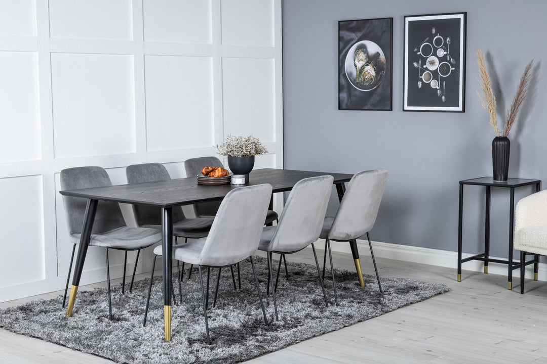Venture Home Dipp Dining Table - 180*90cm - Black / Black Brass+Muce Dining Chair - Black Legs - Grey Velvet_6
