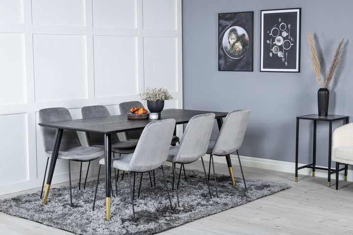 Venture Home Dipp Dining Table - 180*90cm - Black / Black Brass+Muce Dining Chair - Black Legs - Grey Velvet_6