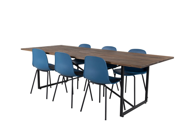 Venture Home Padang Dining Table - 250*100*H76 - Dark Teak / Black+Arctic Dining Chair - Black Legs - Blue Plastic_6
