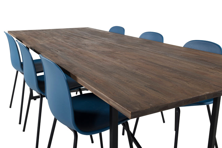 Venture Home Padang Dining Table - 250*100*H76 - Dark Teak / Black+Arctic Dining Chair - Black Legs - Blue Plastic_6