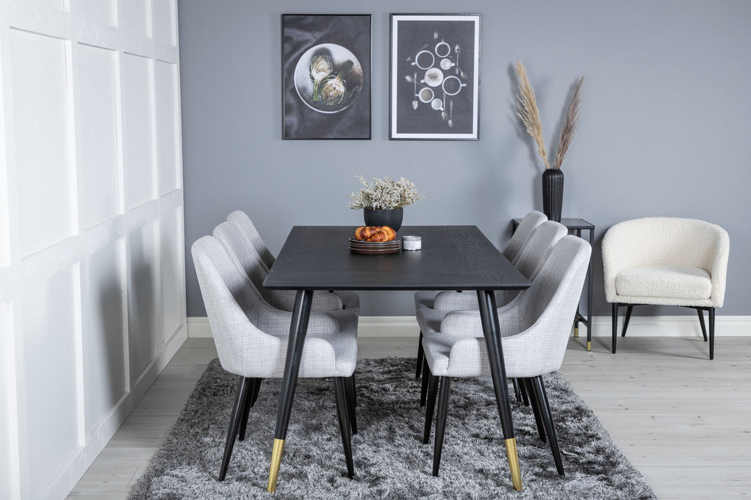 Venture Home Dipp Dining Table - 180*90cm - Black / Black Brass+Plaza Dining chair - Black legs - Light Grey Fabric_6