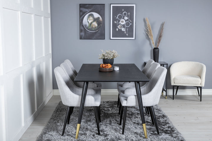 Venture Home Dipp Dining Table - 180*90cm - Black / Black Brass+Plaza Dining chair - Black legs - Light Grey Fabric_6