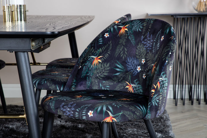 Venture Home Gold Extention table - 180/220*85*H76 Black Veneer - Black legs - Brass details+Velvet Dining Chair - Black Flower fabric_6