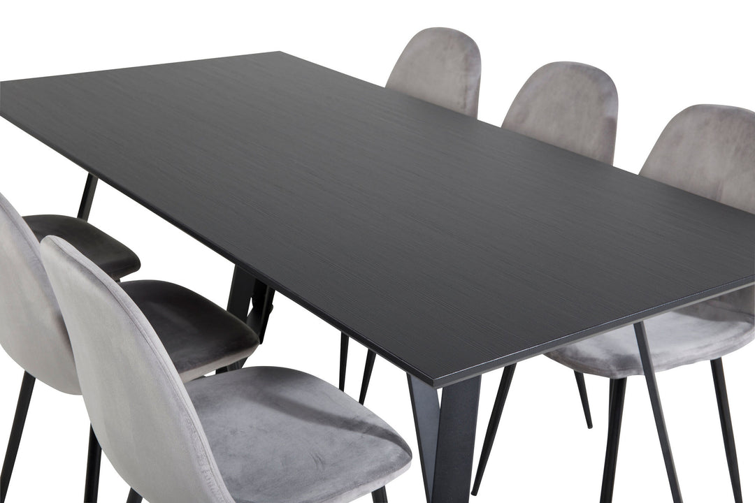 Venture Home Marina Dining Table - Black top / Black Legs +Polar Dining Chair - Black legs / Light Grey Velvet (ersätter 19902-885)_6