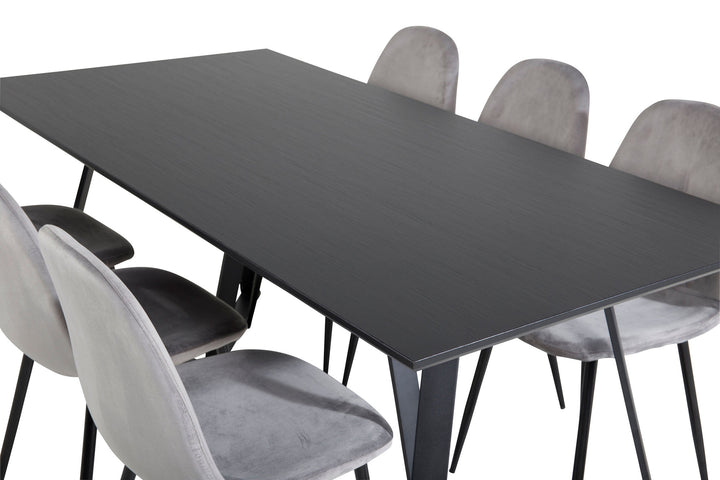 Venture Home Marina Dining Table - Black top / Black Legs +Polar Dining Chair - Black legs / Light Grey Velvet (ersätter 19902-885)_6