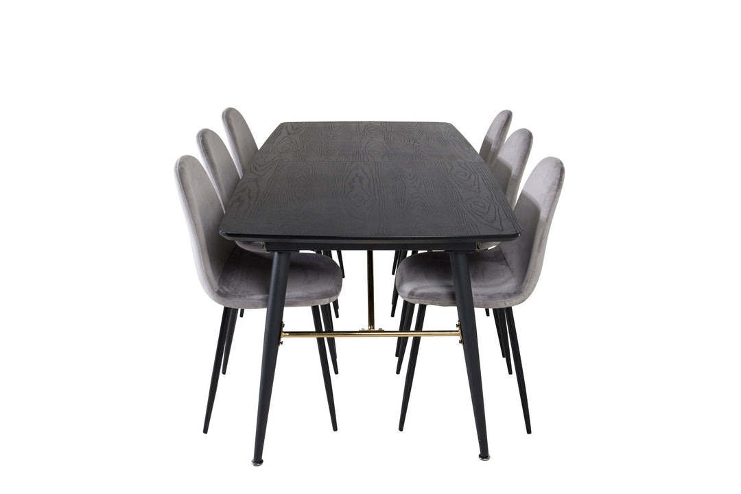 Venture Home Gold Extention table - 180/220*85*H76 Black Veneer - Black legs - Brass details+Polar Dining Chair - Black legs / Light Grey Velvet (ersätter 19902-885)_6