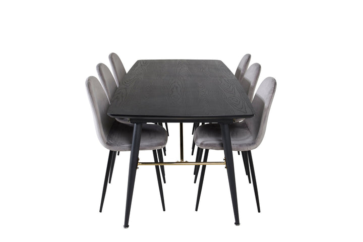 Venture Home Gold Extention table - 180/220*85*H76 Black Veneer - Black legs - Brass details+Polar Dining Chair - Black legs / Light Grey Velvet (ersätter 19902-885)_6