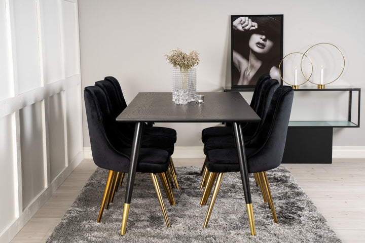 Venture Home Dipp Dining Table - 180*90cm - Black Veneer / black legs w brass dipp - Velvet Deluxe Chair - Black/Matt Brass Leg 6