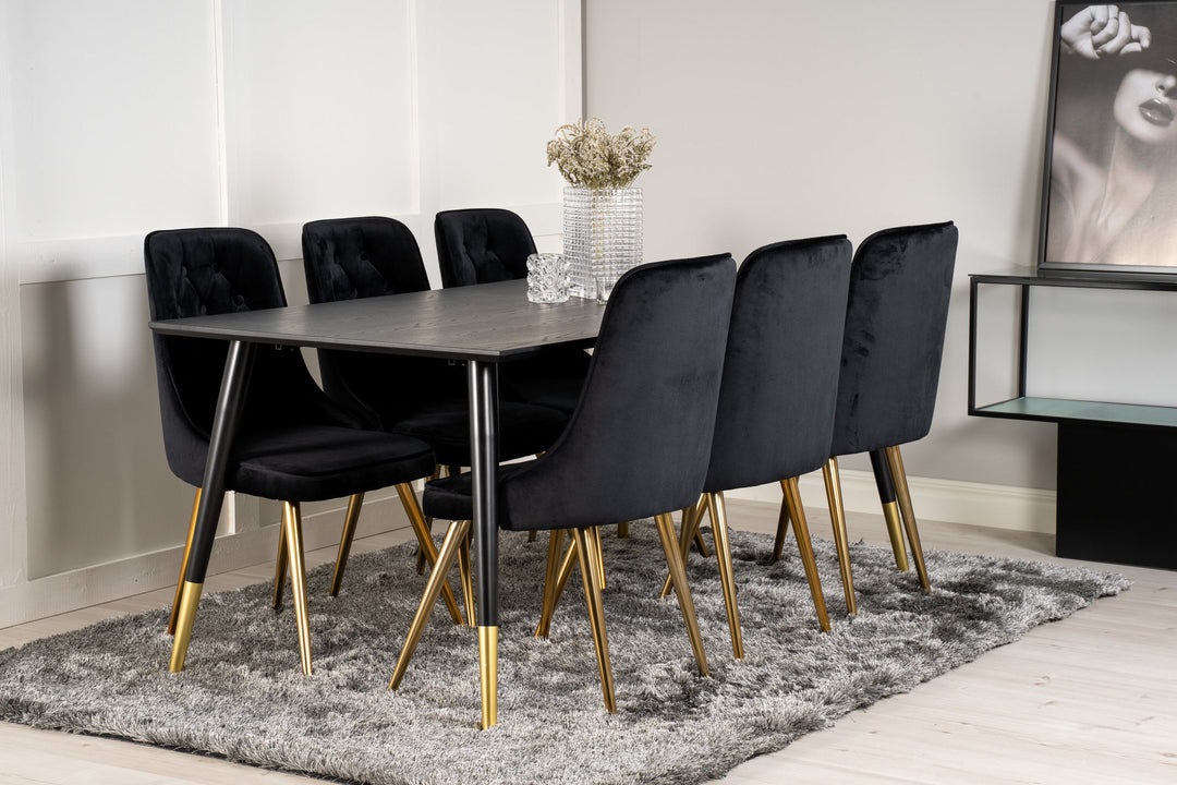 Venture Home Dipp Dining Table - 180*90cm - Black Veneer / black legs w brass dipp - Velvet Deluxe Chair - Black/Matt Brass Leg 6