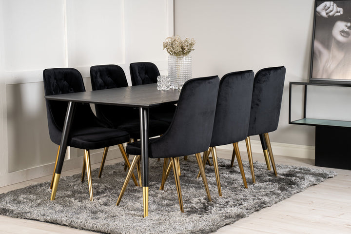 Venture Home Dipp Dining Table - 180*90cm - Black Veneer / black legs w brass dipp - Velvet Deluxe Chair - Black/Matt Brass Leg 6