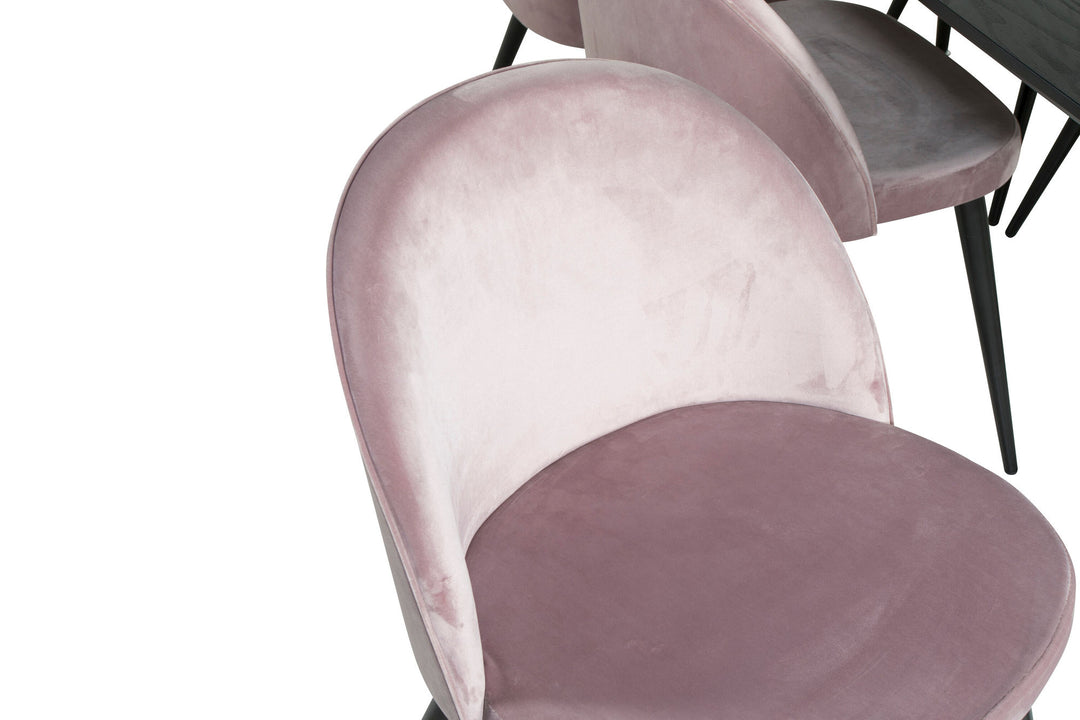 Venture Home Gold Extention table - 180/220*85*H76 Black Veneer - Black legs - Brass details+Velvet Dining Chair - Pink / Black_6