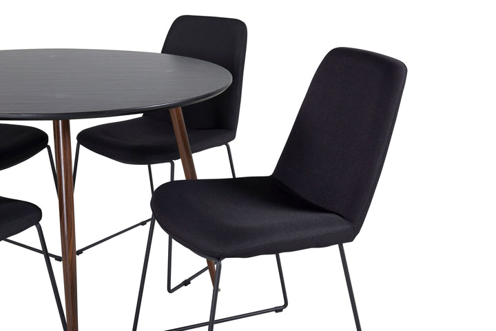 Venture Home Plaza Round Table 100 cm - Black Top - Walnut legs+Muce Dining Chair - Black Legs - Black Fabric_4