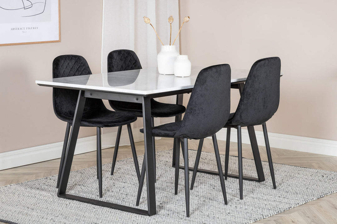 Venture Home Estelle Dining Table 140*90 - White / Black+Polar Diamond Dining Chair - Black Legs - Black Velvet_4