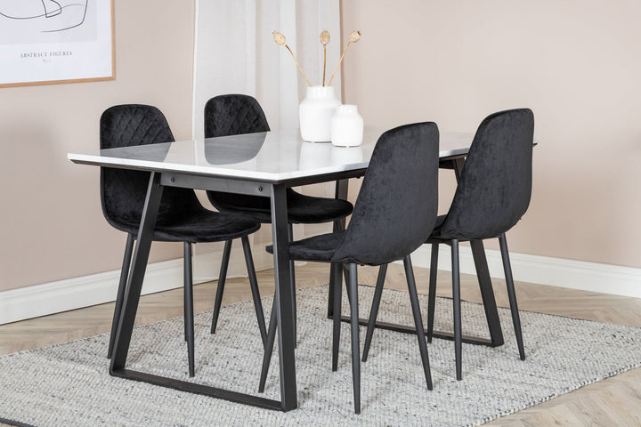 Venture Home Estelle Dining Table 140*90 - White / Black+Polar Diamond Dining Chair - Black Legs - Black Velvet_4