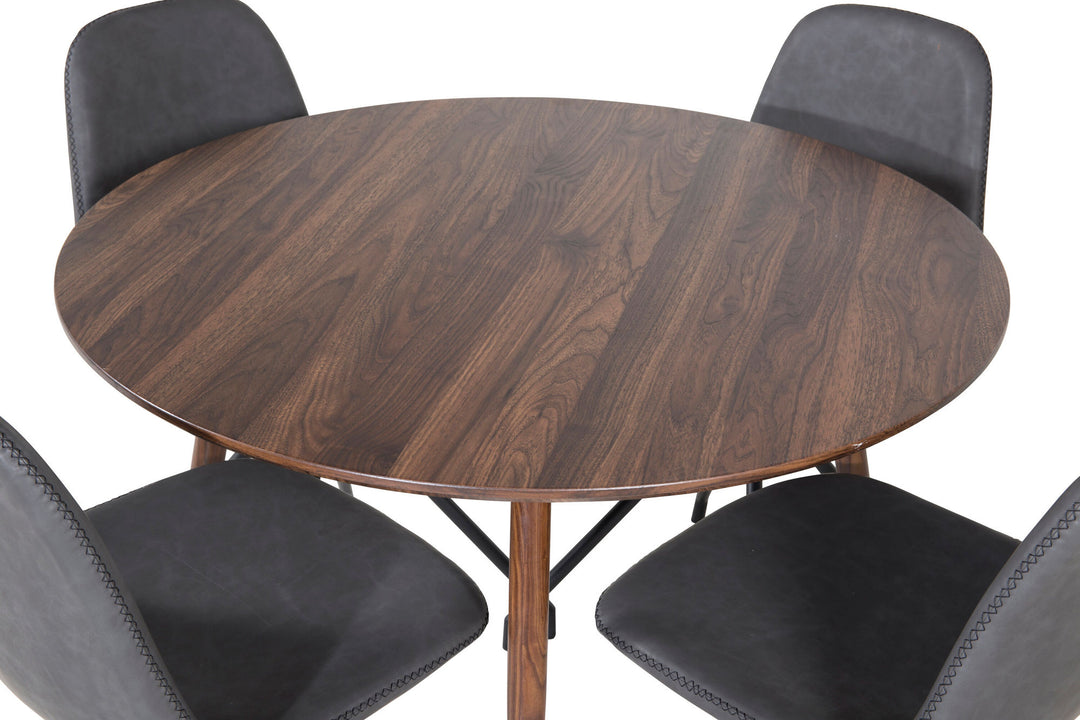 Venture Home Plaza Round table 100 cm - Walnut top - Walnut legs+Polar Dining Chair with Spin function - black Legs - Black PU - Black Stitches_4
