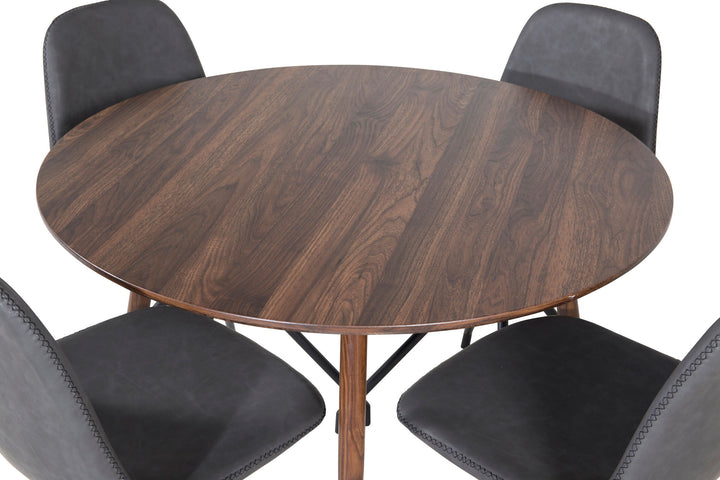 Venture Home Plaza Round table 100 cm - Walnut top - Walnut legs+Polar Dining Chair with Spin function - black Legs - Black PU - Black Stitches_4