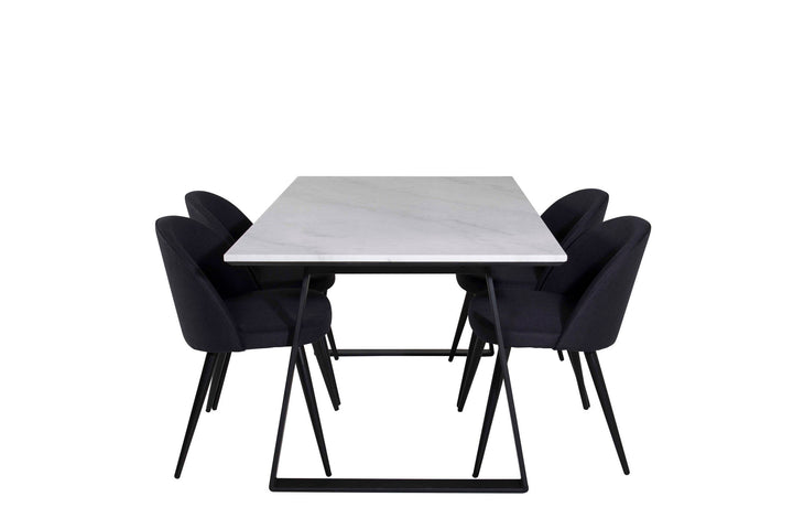 Venture Home Estelle Dining Table 140*90 - White / Black+Velvet Dining Chiar - Black legs- Black Fabric_4