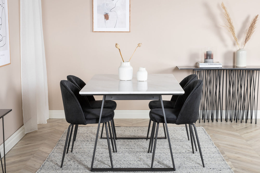 Venture Home Estelle Dining Table 140*90 - White / Black+Wrinkles Dining Chair - Black Legs - Black Velvet_4