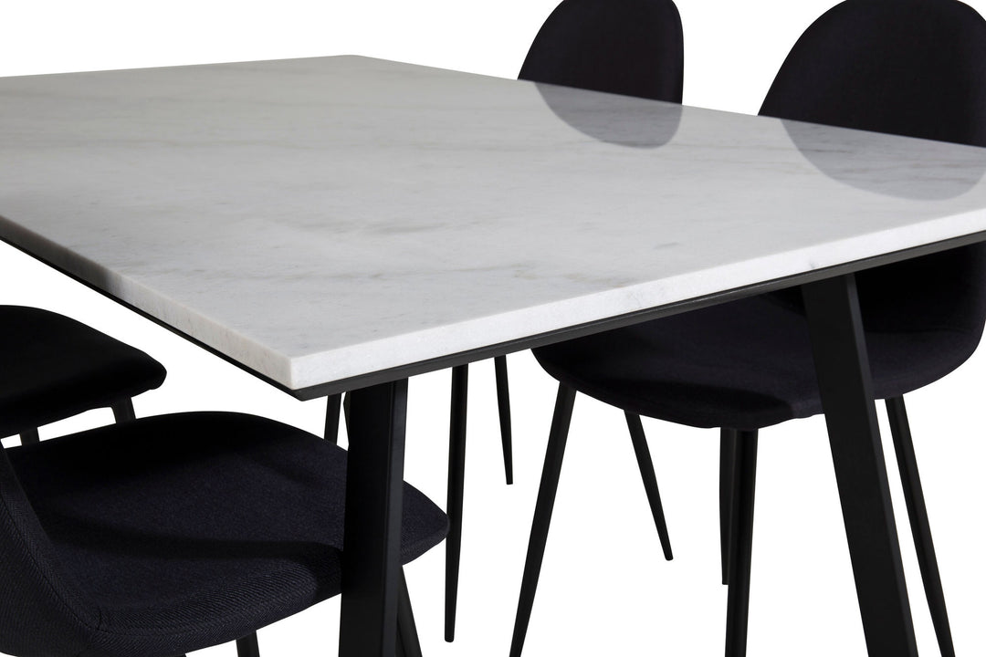 Venture Home Estelle Dining Table 140*90 - White / Black+Polar Dining Chair - Black Legs - Black Fabric_4