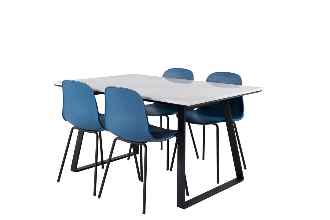 Venture Home Estelle Dining Table 140*90 - White / Black+Arctic Dining Chair - Black Legs - Blue Plastic_4
