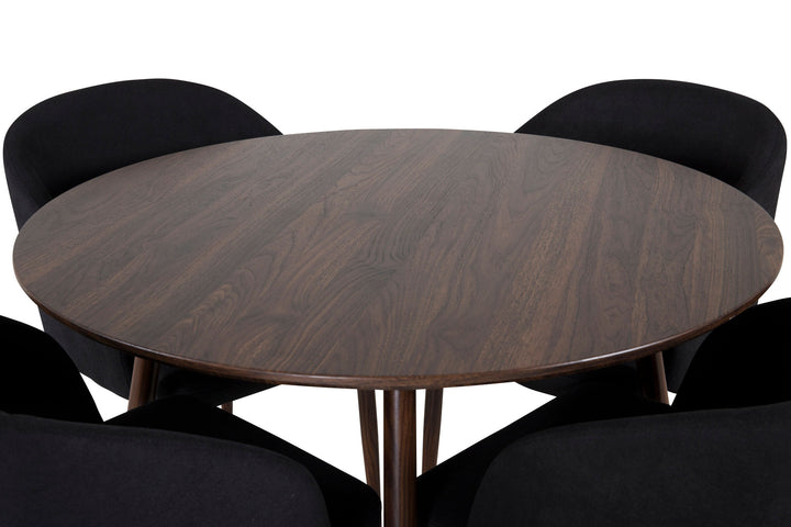 Venture Home Plaza Round table 100 cm - Walnut top - Walnut legs+Arch Dining Chair - Walnut Legs - Black Fabric_4