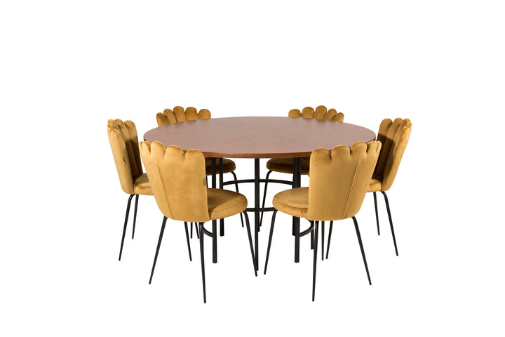 Venture Home Copenhagen - Dining Table round - Brown / Black+Limhamn Light - Chair - Gold Velvet_6