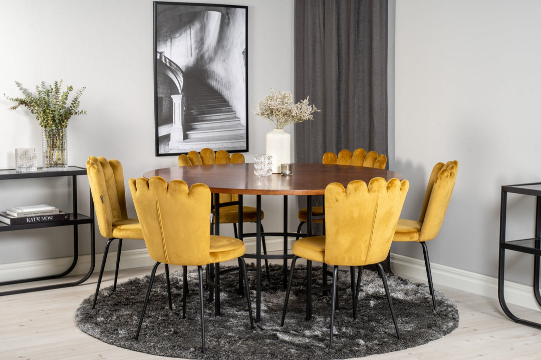 Venture Home Copenhagen - Dining Table round - Brown / Black+Limhamn Light - Chair - Gold Velvet_6