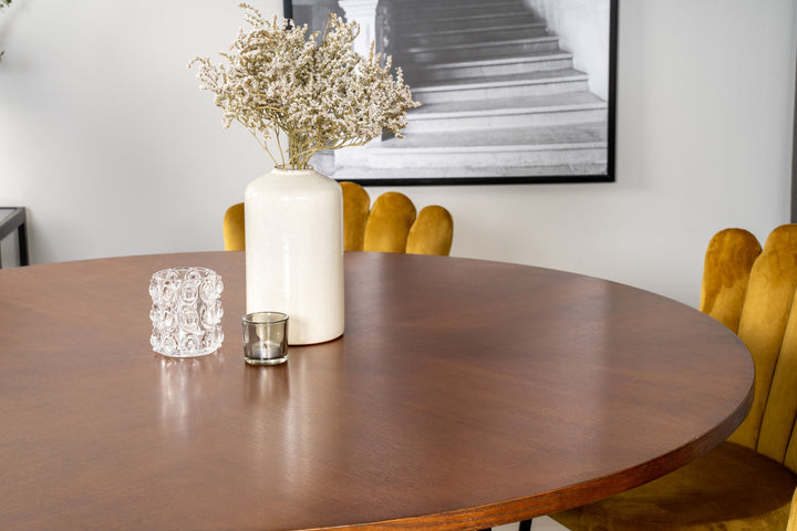 Venture Home Copenhagen - Dining Table round - Brown / Black+Limhamn Light - Chair - Gold Velvet_6