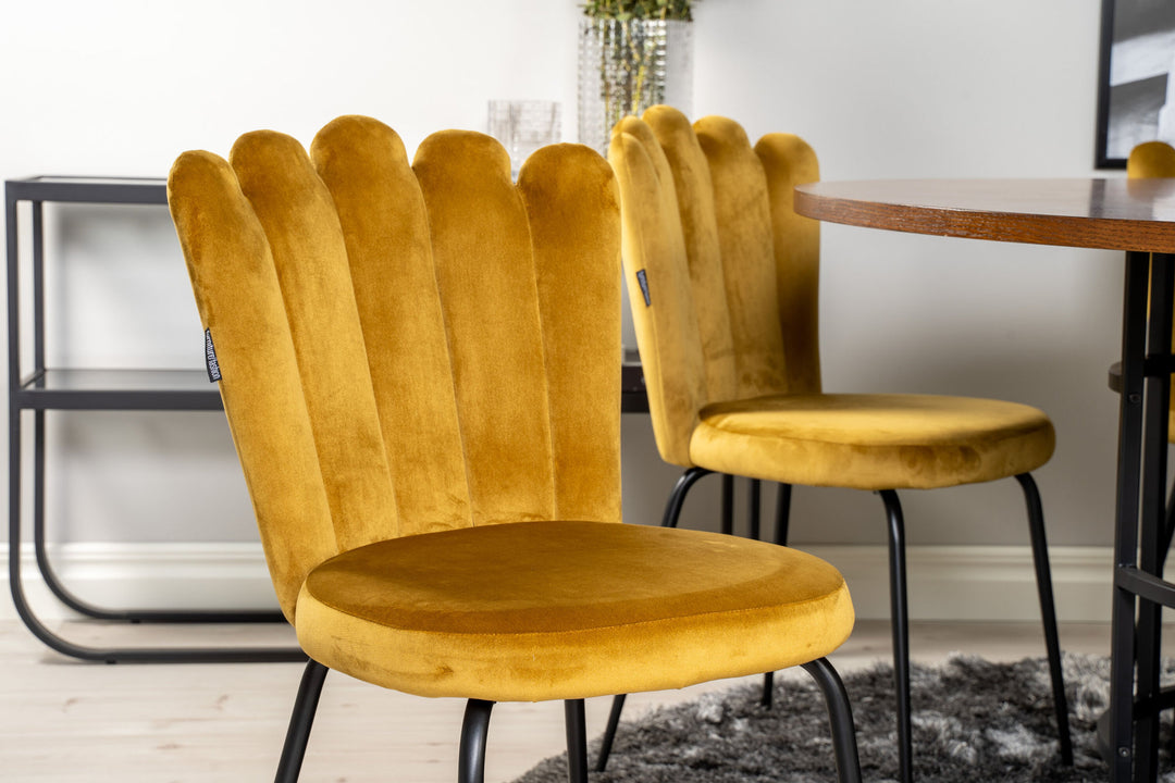 Venture Home Copenhagen - Dining Table round - Brown / Black+Limhamn Light - Chair - Gold Velvet_6