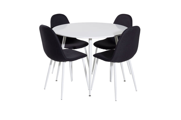 Venture Home Plaza Round Table 100 cm - White top / White Legs+Polar Dining Chair - White Legs - Black Fabric_4