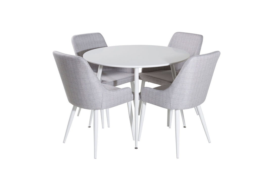 Venture Home Plaza Round Table 100 cm - White top / White Legs+Plaza Dining chair - White legs - Light Grey Fabric_4