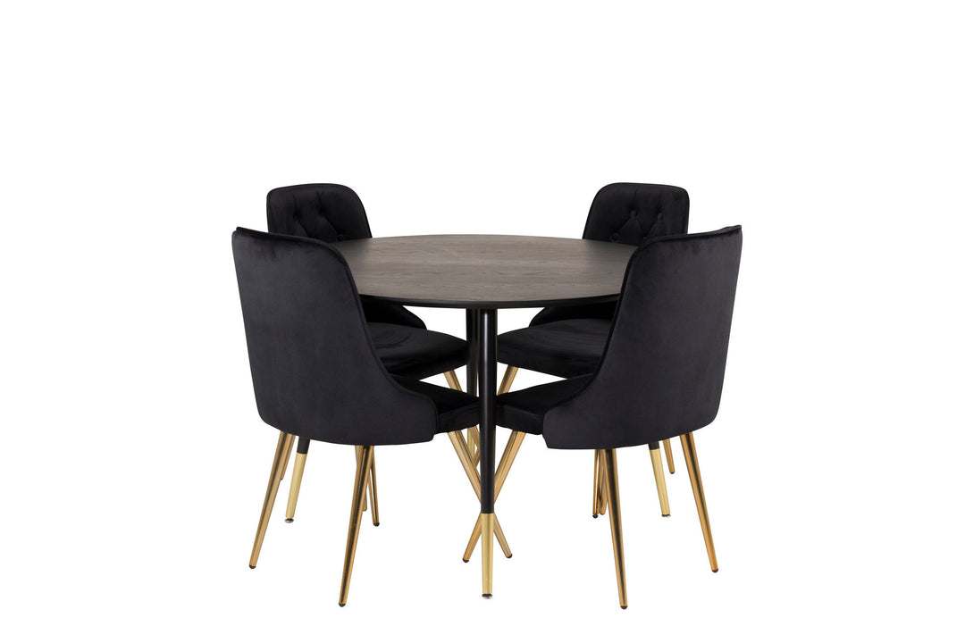 Venture Home Dipp Dining Table - 115cm - Black Veneer / black legs w brass dipp - Velvet Deluxe Chair - Black/Matt Brass Leg 4