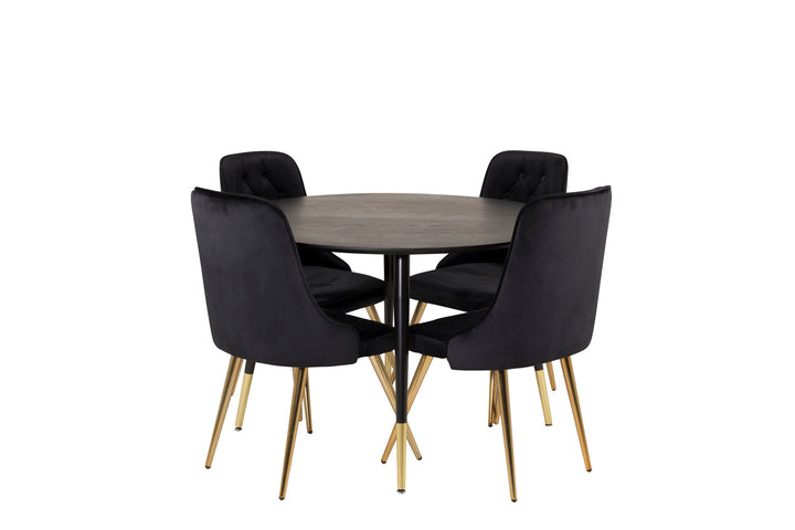 Venture Home Dipp Dining Table - 115cm - Black Veneer / black legs w brass dipp - Velvet Deluxe Chair - Black/Matt Brass Leg 4