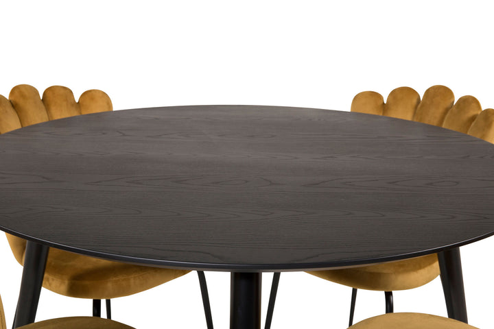 Venture Home Dipp Dining Table - 115cm - Black Veneer / black legs w brass dipp +Limhamn Light - Chair - Gold Velvet_4