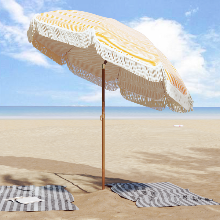 Strand Parasol Gul og Hvid 205 x 205 x 210 cm Polyester og Stål