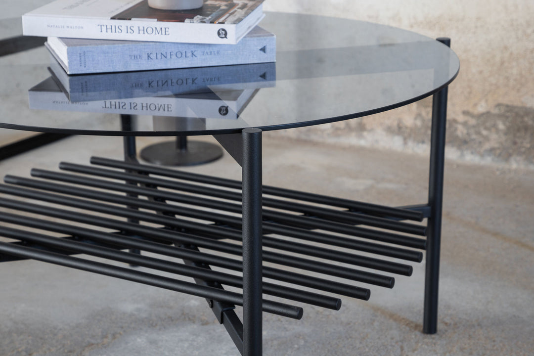 Venture Home Von Staf Round Sofa Table - black / Black Smoked Glass