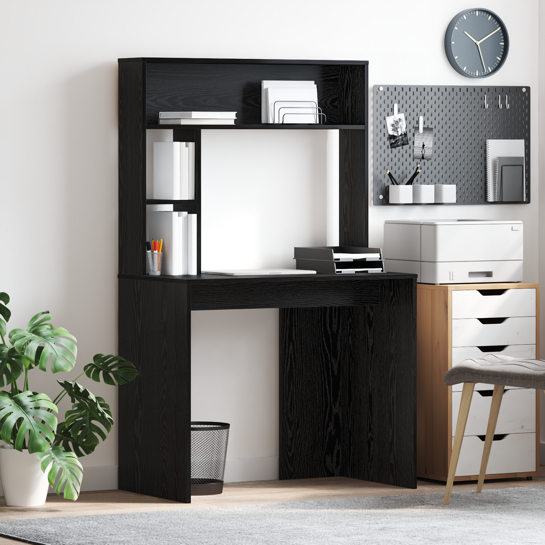 Bord med hylde Sort eg 91 x 50 x 149 cm Konstrueret træ