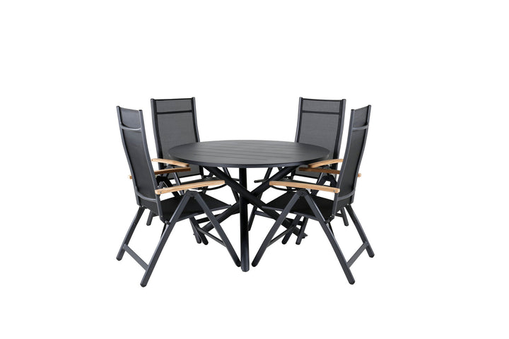 Venture Home Alma Dining Table - Black Alu - ø120cm+Panama Light 5-pos Chair Black / Black and teak_4
