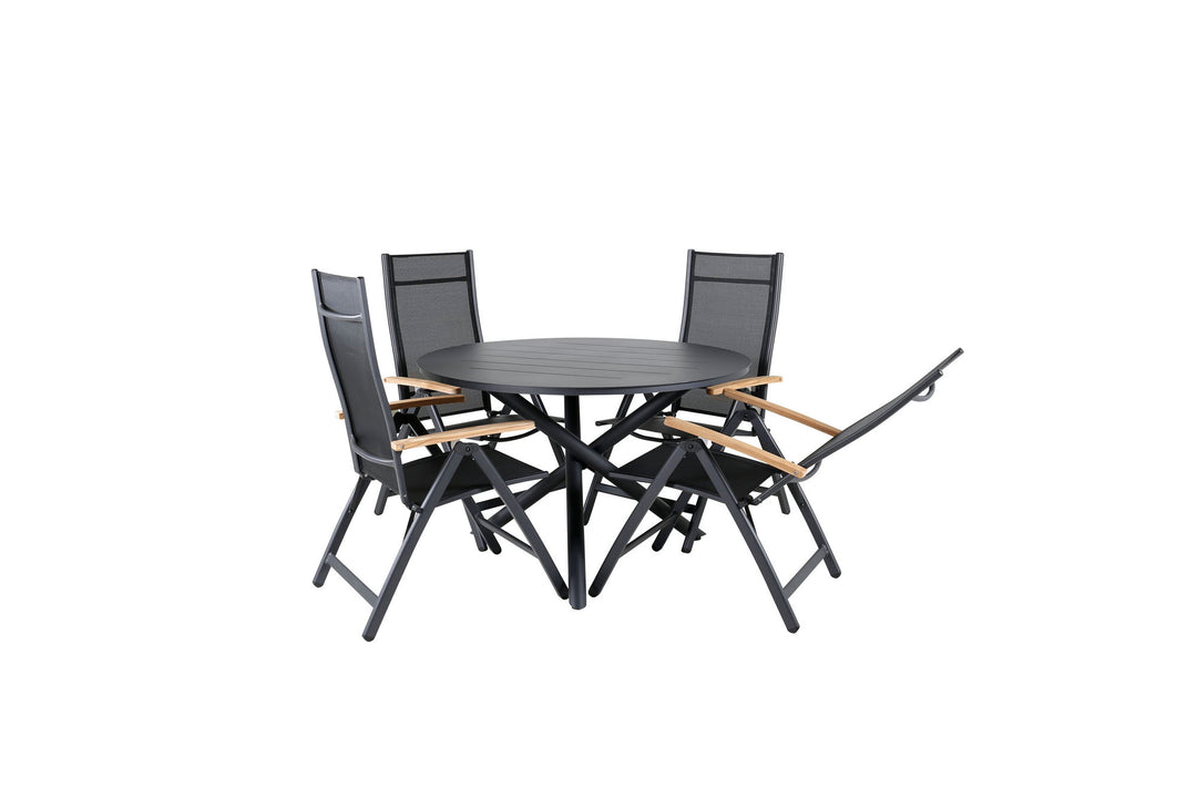Venture Home Alma Dining Table - Black Alu - ø120cm+Panama Light 5-pos Chair Black / Black and teak_4