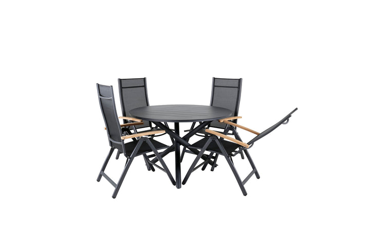 Venture Home Alma Dining Table - Black Alu - ø120cm+Panama Light 5-pos Chair Black / Black and teak_4