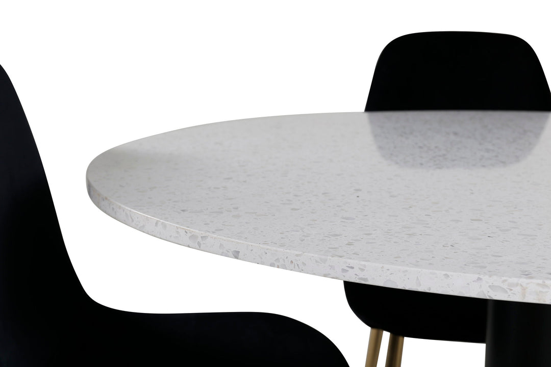 Venture Home Razzia Dining Table 106cm -White Terazzo / Black - Polar Chair - Black Velvet / Matt brass leg 4
