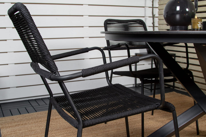Venture Home Llama Round Dining Table 140 - Black Alu / Brown HPL+Lindos Armchair - Black Alu / Black Rope_4