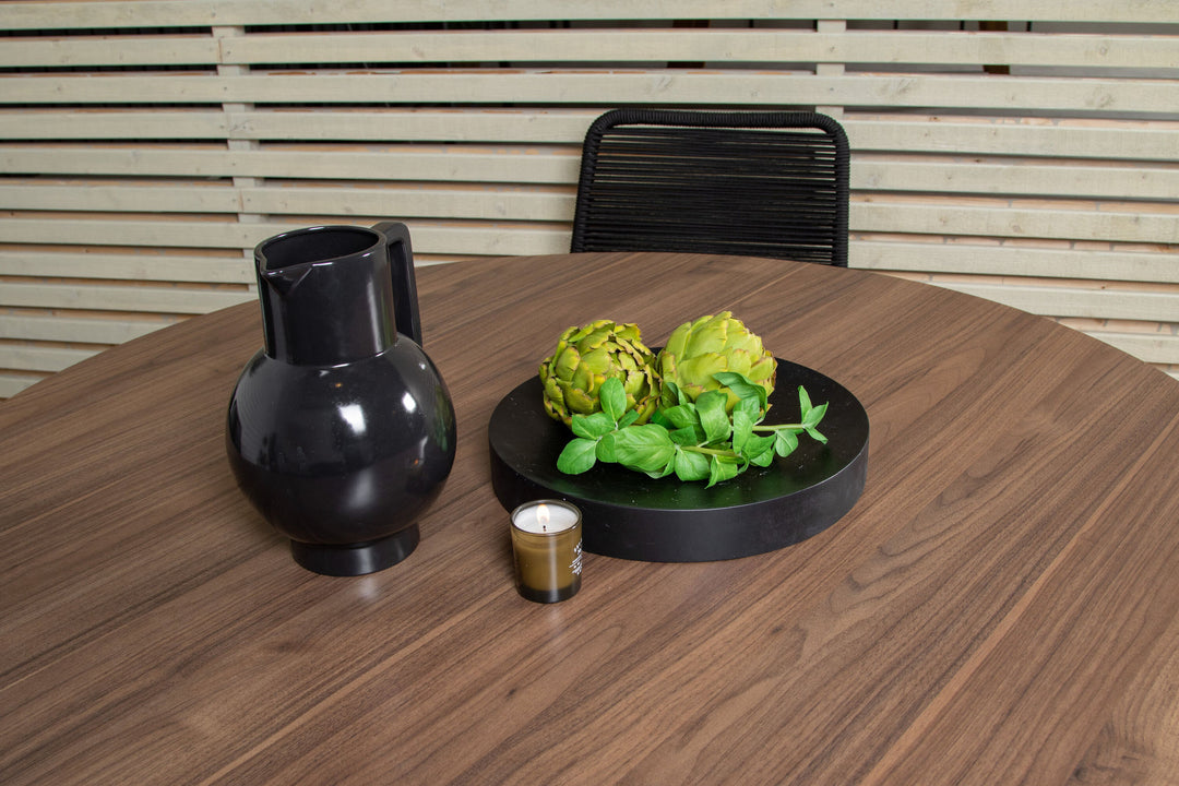 Venture Home Llama Round Dining Table 140 - Black Alu / Brown HPL+Lindos Armchair - Black Alu / Black Rope_4