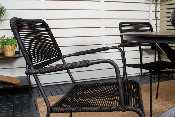 Venture Home Llama Round Dining Table 140 - Black Alu / Brown HPL+Lindos Armchair - Black Alu / Black Rope_4