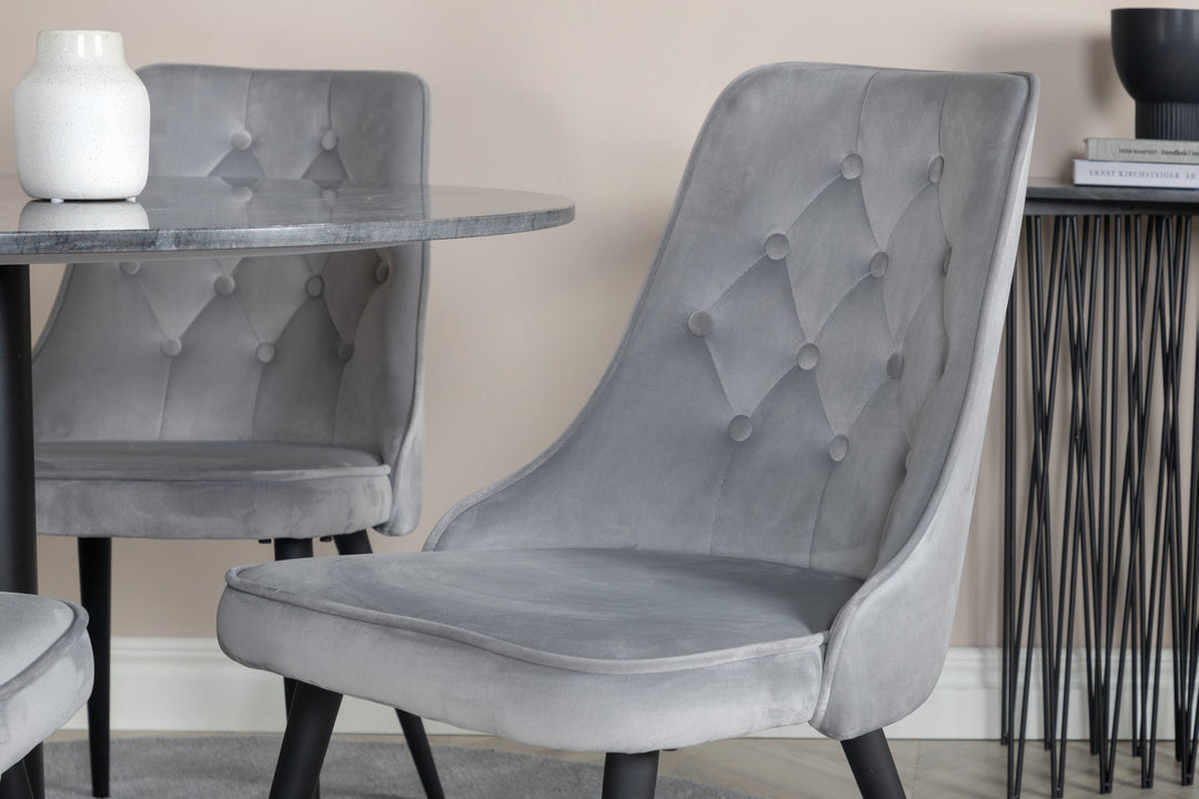 Venture Home Estelle runt Matbord - Svart / Svart marmor - ø106*H75+Velvet Deluxe Dining Chai